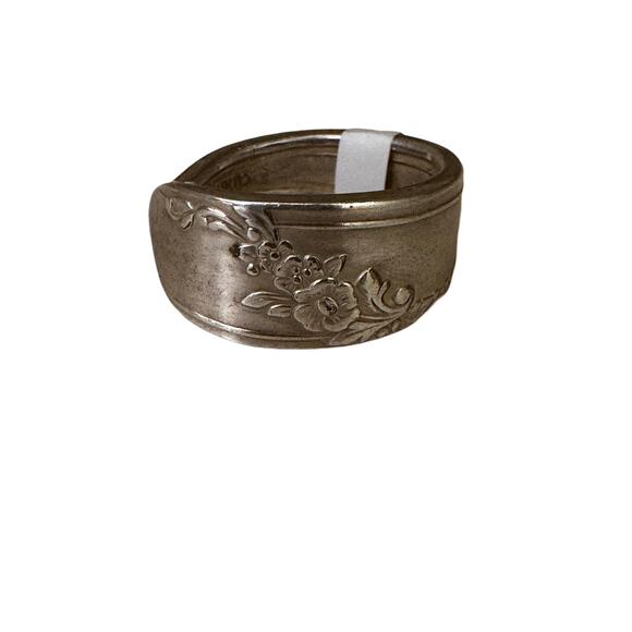 Size 10 Sterling Silver Plated Floral Spoon Ring - Picture 1 of 5